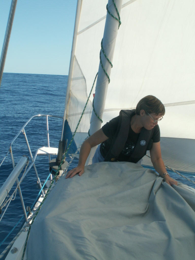 Photo - securing the dinghy at sea