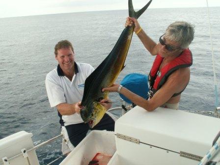 The big catch!  Tony and Patrick hold the BIG ONE, return to Newcastle voyage