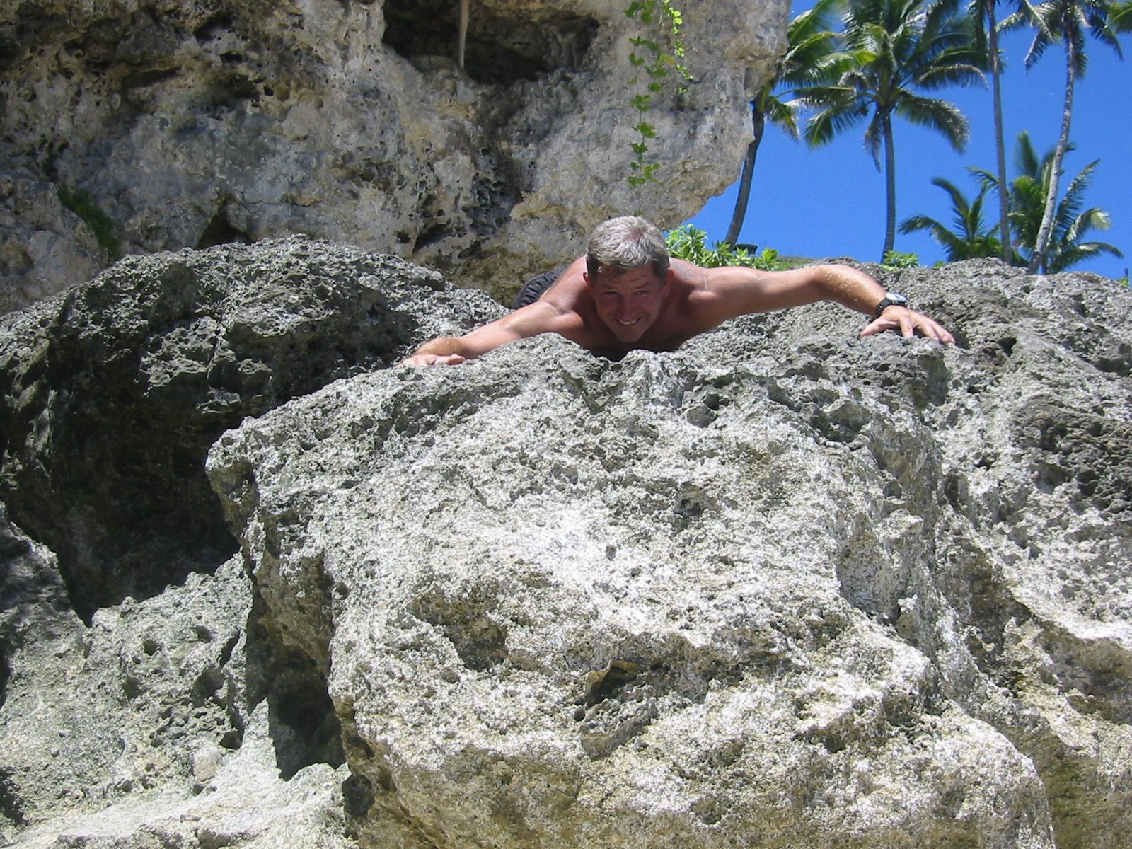 Photo - Scott acting like a lizzard on Niue Island